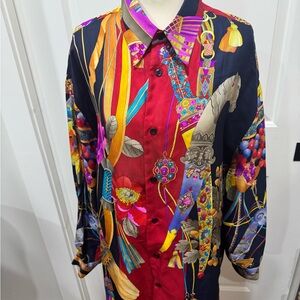 Homme Leonard Paris Vintage 100% Silk button Down Blouse. Woman Size Large.